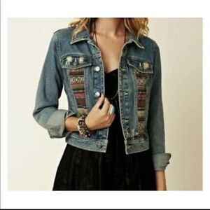 Free People Aztec Denim Jacket NWOT